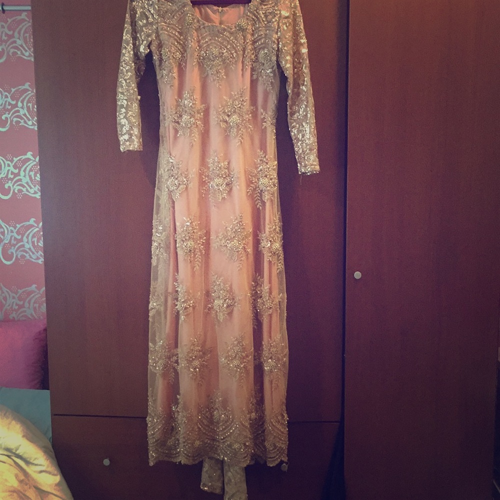 Pink and beige tone evening gown